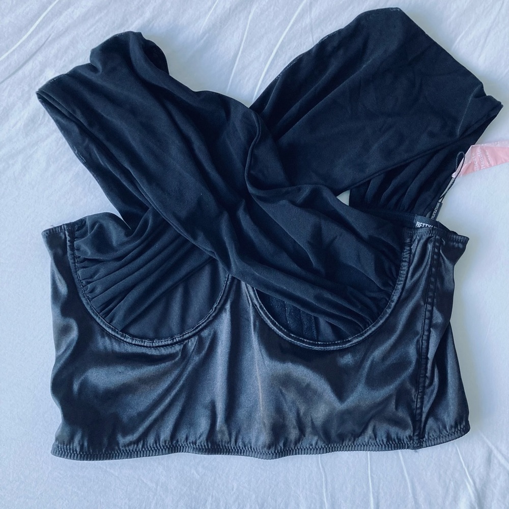 Prettylittlething corset top, back Size 10. Woven halter. Crossover design.